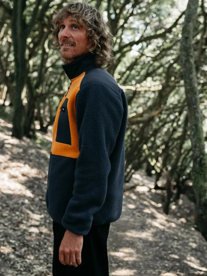 Men Bolster 14 Zip Fleece Navyharvest Gold Finisterre Fleece