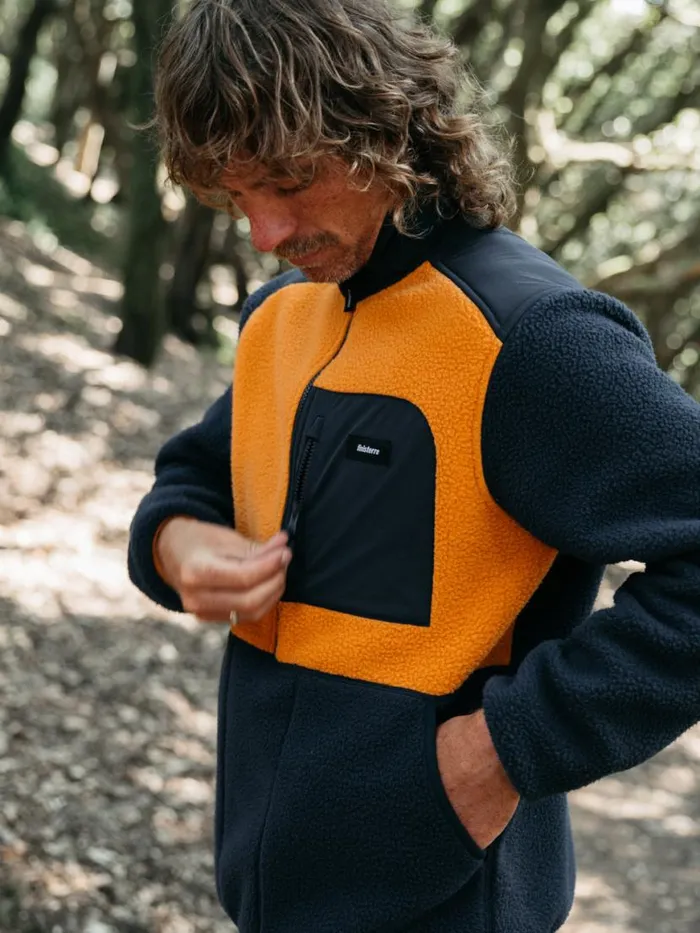 Men Bolster 14 Zip Fleece Navyharvest Gold Finisterre Fleece