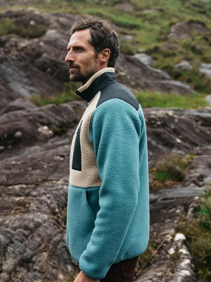Men Bolster 14 Zip Fleece Ocean Stormoatmeal Finisterre Fleece