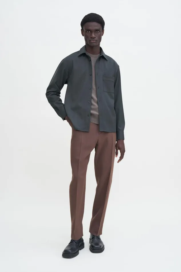 Men Boxy Wool Twill Shirt Green Melange Filippa K Overshirts