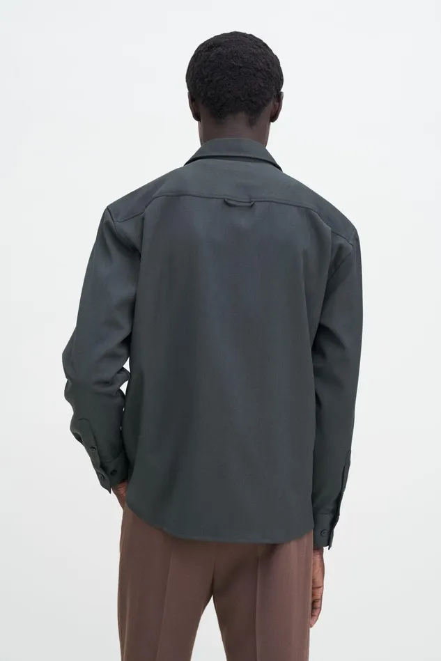 Men Boxy Wool Twill Shirt Green Melange Filippa K Overshirts