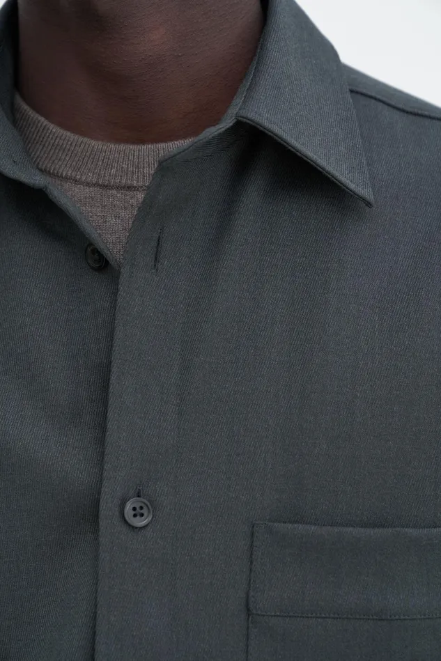 Men Boxy Wool Twill Shirt Green Melange Filippa K Overshirts