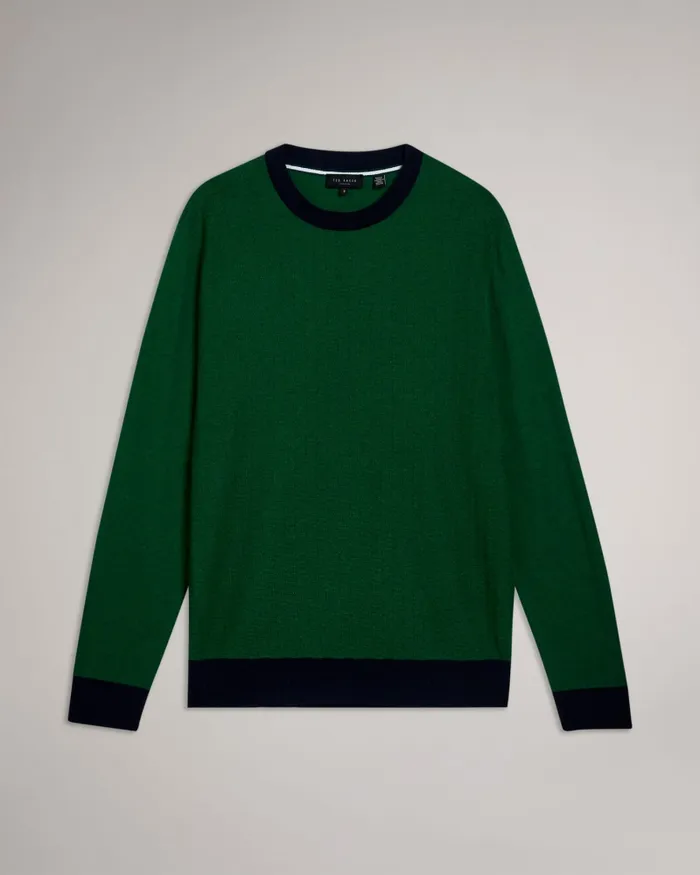 Men CAPAB 8211 Contrast Trims Crew Neck Jumper Green Ted Baker Jumpers and Knitwear