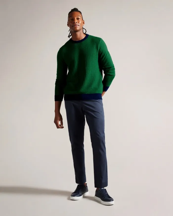 Men CAPAB 8211 Contrast Trims Crew Neck Jumper Green Ted Baker Jumpers and Knitwear Men CAPAB 8211 Contrast Trims Crew Neck Jumper Green Ted Baker Jumpers and Knitwear
