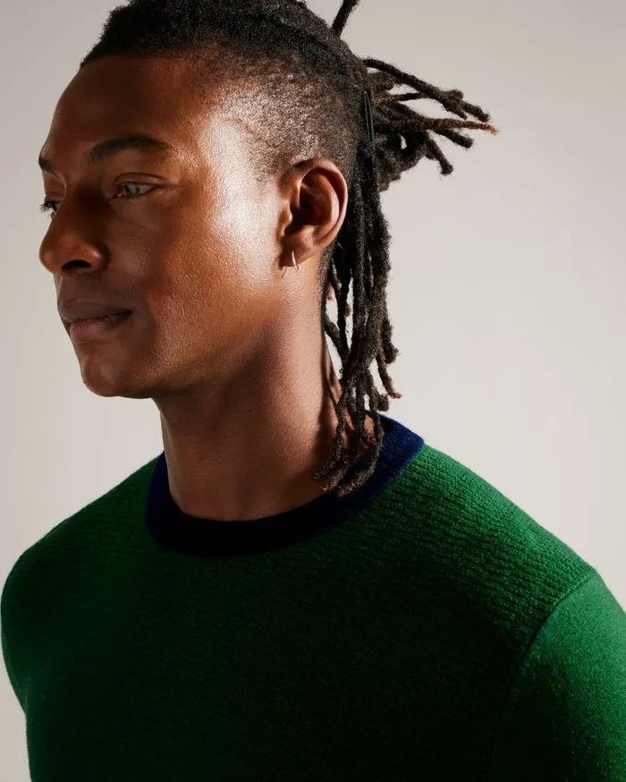 Men CAPAB 8211 Contrast Trims Crew Neck Jumper Green Ted Baker Jumpers and Knitwear Men CAPAB 8211 Contrast Trims Crew Neck Jumper Green Ted Baker Jumpers and Knitwear