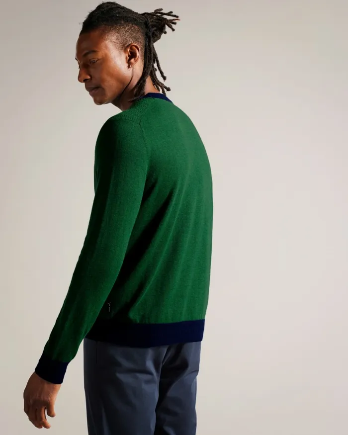 Men CAPAB 8211 Contrast Trims Crew Neck Jumper Green Ted Baker Jumpers and Knitwear Men CAPAB 8211 Contrast Trims Crew Neck Jumper Green Ted Baker Jumpers and Knitwear