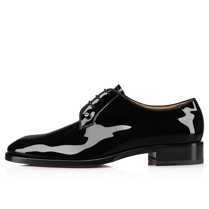 Men Chambeliss Derbies 8211 Patent Calf Leather 8211 Black Christian Louboutin Buckles and Laceups