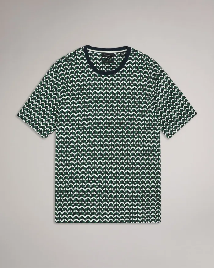 Men CHETEL 8211 Short Sleeve Geometric Print TShirt Green Ted Baker Tops