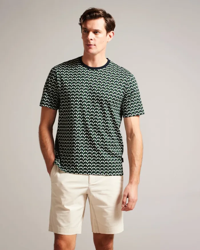 Men CHETEL 8211 Short Sleeve Geometric Print TShirt Green Ted Baker Tops Men CHETEL 8211 Short Sleeve Geometric Print TShirt Green Ted Baker Tops