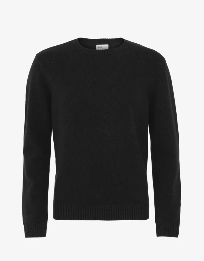 Men Classic Merino Wool Crew Deep Black Colorful Standard Knit Sweaters