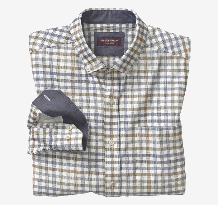 Men Corduroy Shirt Ivory Plaid Shirts Johnston and Murphy