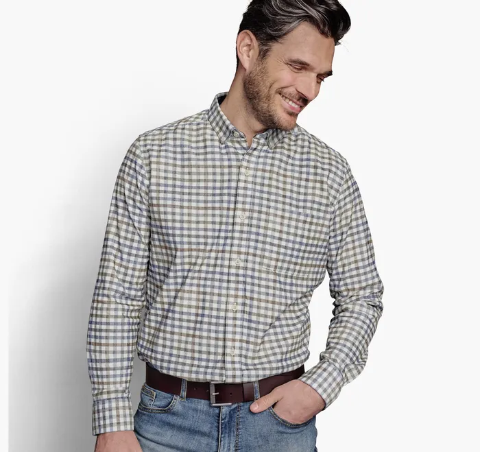 Men Corduroy Shirt Ivory Plaid Shirts Johnston and Murphy