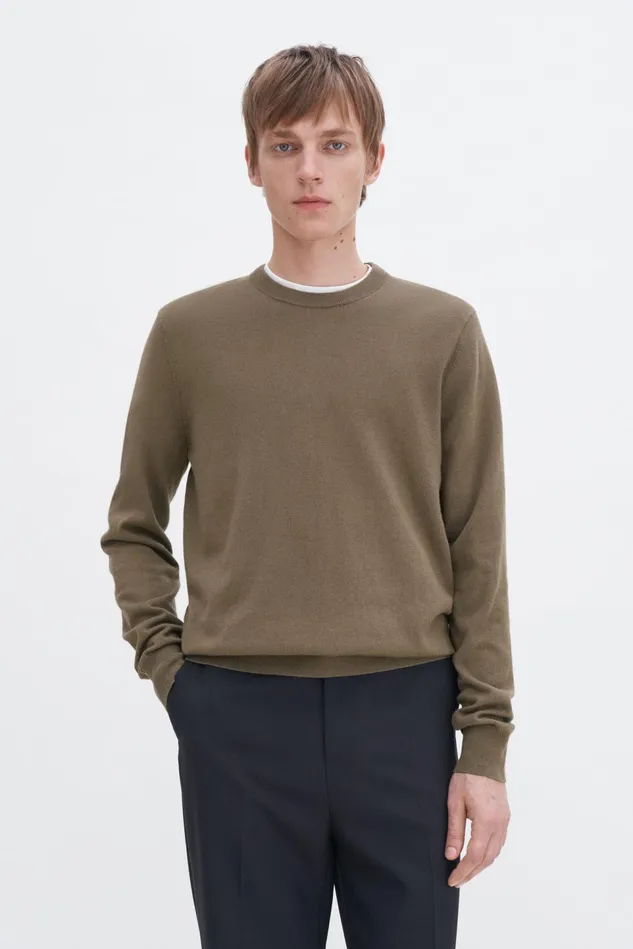 Men Cotton Merino Sweater Olive Green Filippa K Knitwear
