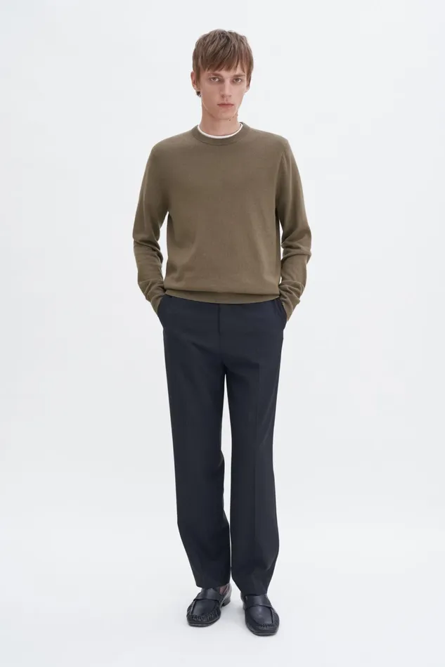 Men Cotton Merino Sweater Olive Green Filippa K Knitwear