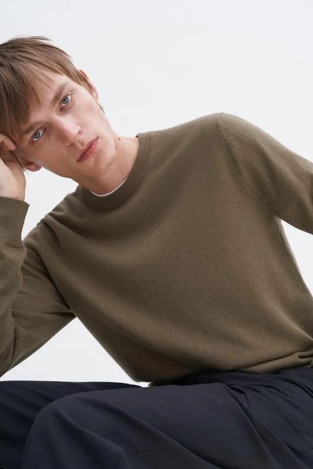 Men Cotton Merino Sweater Olive Green Filippa K Knitwear
