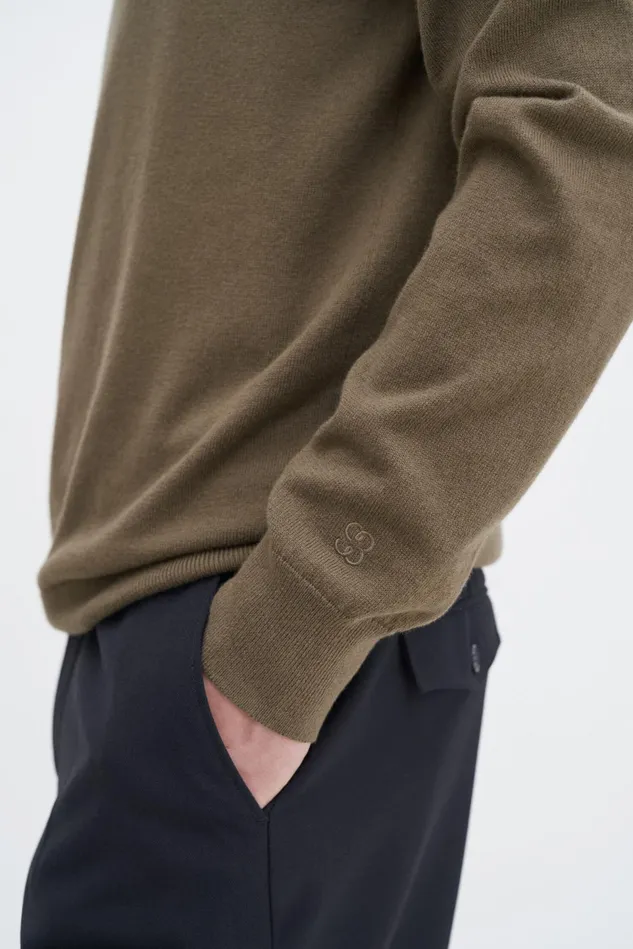 Men Cotton Merino Sweater Olive Green Filippa K Knitwear