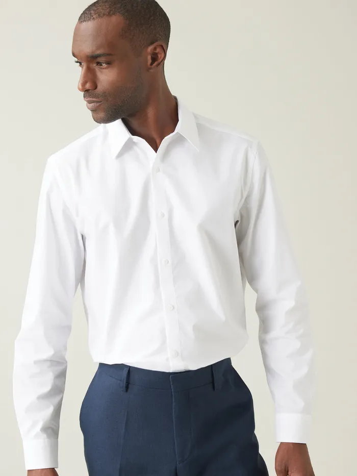 Men Cyrillus Clothing Plain EasyCare Regular Fit Poplin Shirt Blanc