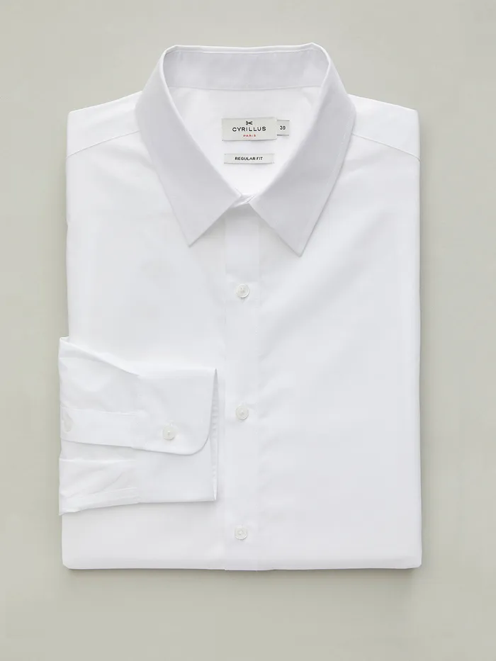 Men Cyrillus Clothing Plain EasyCare Regular Fit Poplin Shirt Blanc