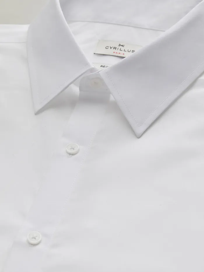 Men Cyrillus Clothing Plain EasyCare Regular Fit Poplin Shirt Blanc