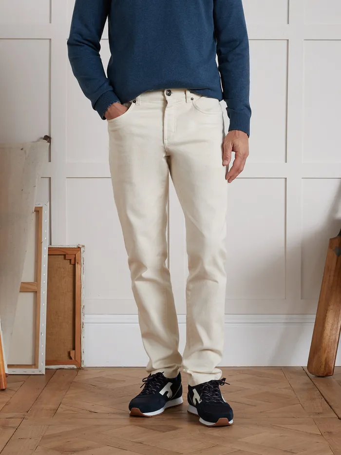 Men Cyrillus Clothing Regular CreamColored Jeans In An Organic Cotton With EcoFriendly Wash Ecru