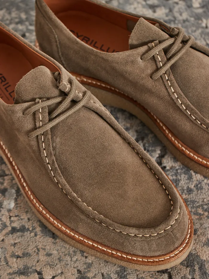 Men Cyrillus Shoes Leather Split Leather Derby Shoes Kaki