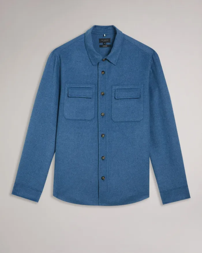 Men DALCH 8211 Wool Blend Overshirt Medium Blue Ted Baker Shirts