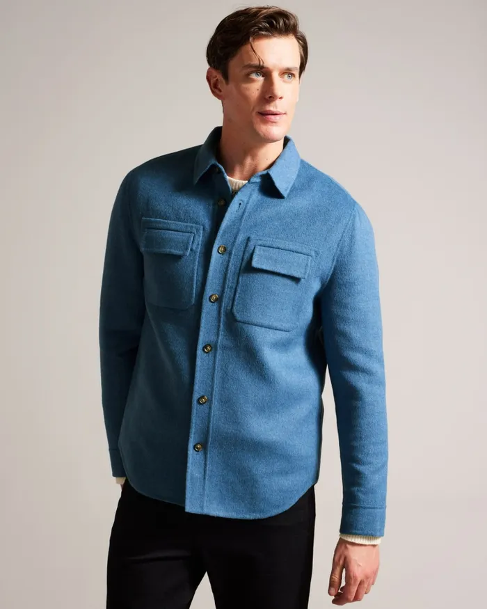Men DALCH 8211 Wool Blend Overshirt Medium Blue Ted Baker Shirts
