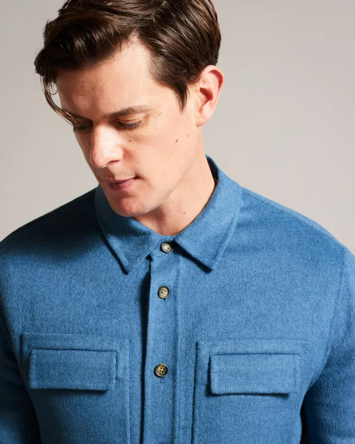 Men DALCH 8211 Wool Blend Overshirt Medium Blue Ted Baker Shirts