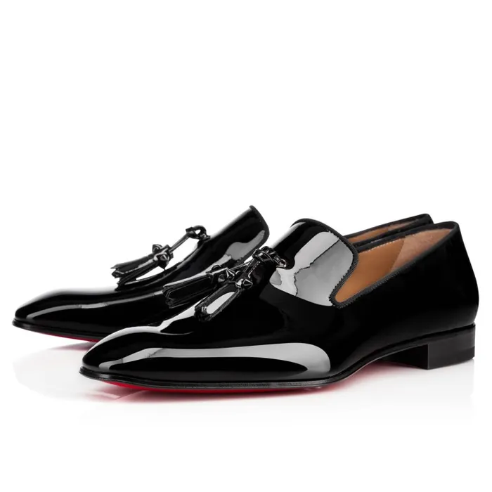 Men Dandelion Tassel Loafers 8211 Patent Calf Leather 8211 Black Christian Louboutin Loafers and Moccasins