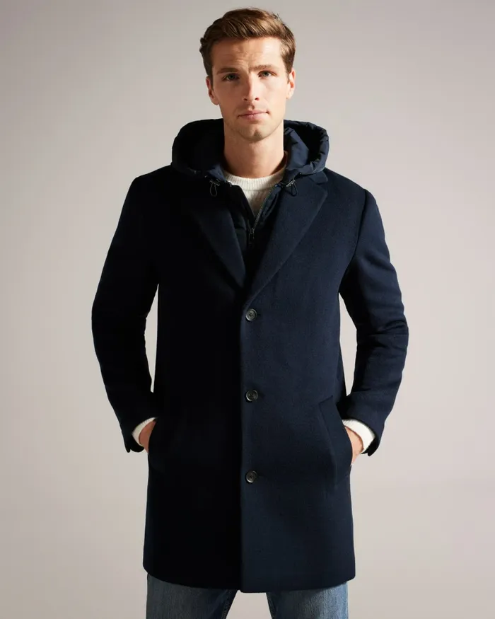 Men DONLON 8211 Wool Coat With Hooded Lining Navy Ted Baker Coats and Jackets Men DONLON 8211 Wool Coat With Hooded Lining Navy Ted Baker Coats and Jackets