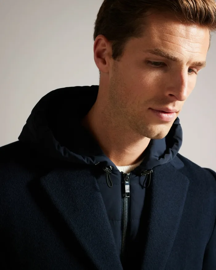 Men DONLON 8211 Wool Coat With Hooded Lining Navy Ted Baker Coats and Jackets Men DONLON 8211 Wool Coat With Hooded Lining Navy Ted Baker Coats and Jackets