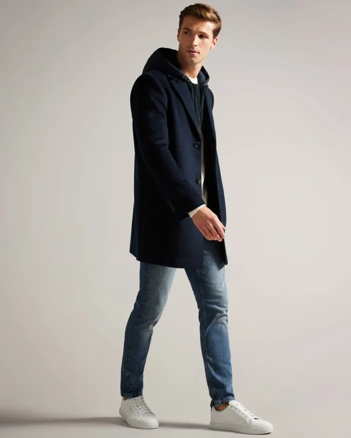 Men DONLON 8211 Wool Coat With Hooded Lining Navy Ted Baker Coats and Jackets Men DONLON 8211 Wool Coat With Hooded Lining Navy Ted Baker Coats and Jackets