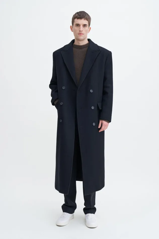 Men Double Breasted Wool Coat Black Filippa K Outerwear