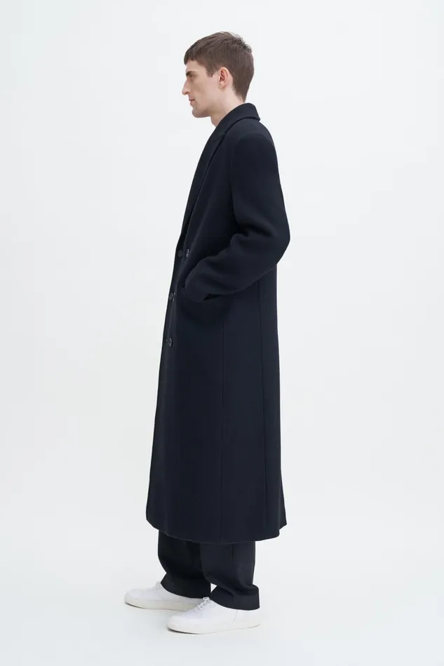 Men Double Breasted Wool Coat Black Filippa K Outerwear