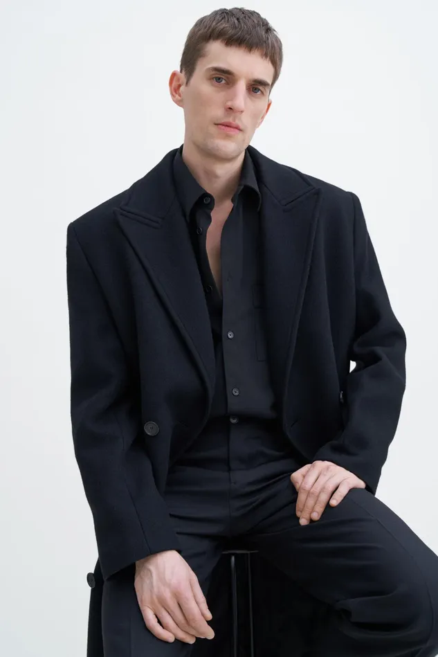 Men Double Breasted Wool Coat Black Filippa K Outerwear