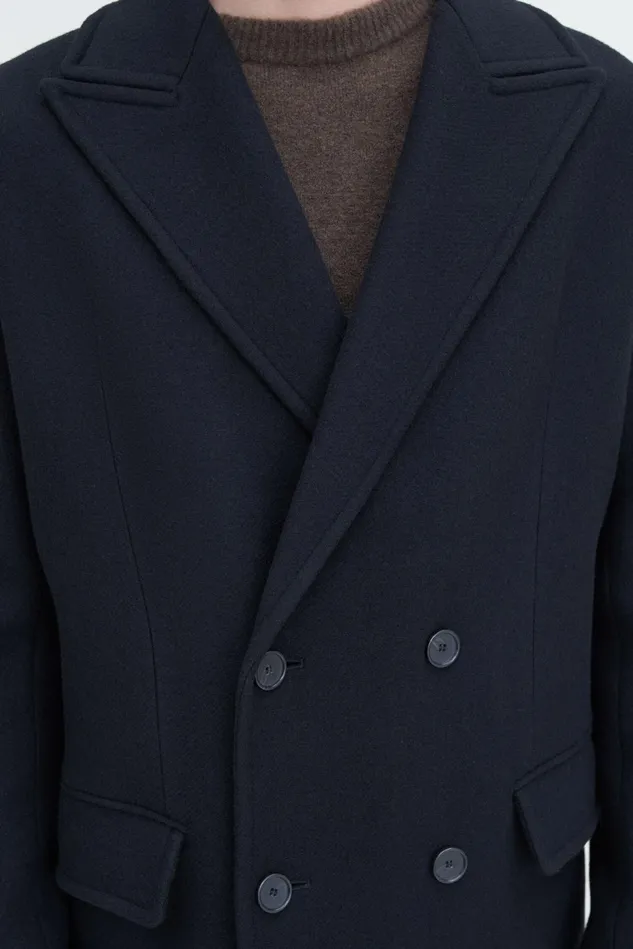 Men Double Breasted Wool Coat Black Filippa K Outerwear