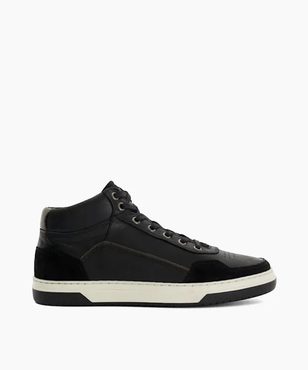 Men Dune London Black Shoes Contrast Perforated High Top Trainers Black