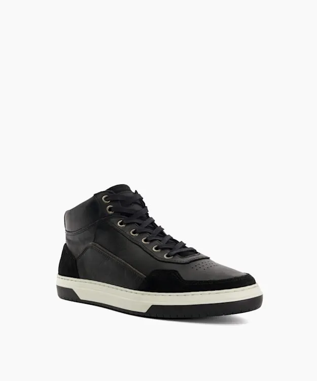 Men Dune London Black Shoes Contrast Perforated High Top Trainers Black