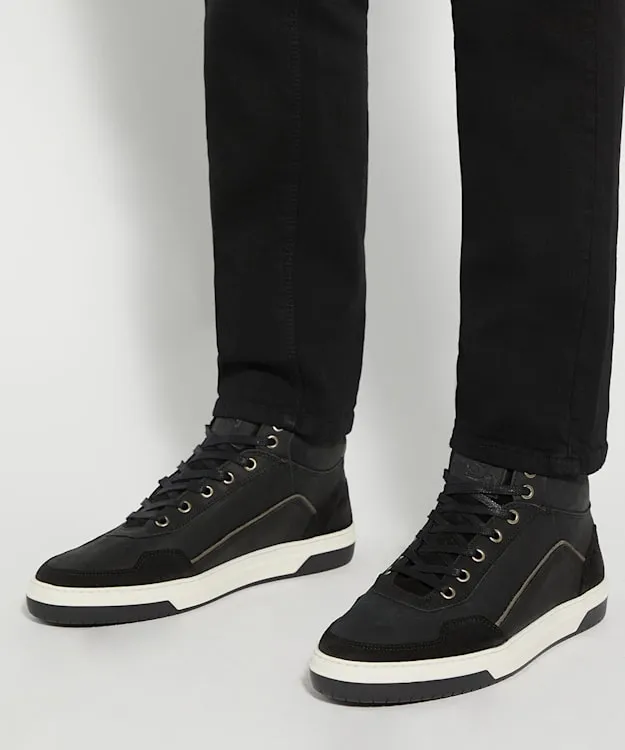Men Dune London Black Shoes Contrast Perforated High Top Trainers Black