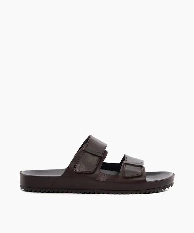 Men Dune London Leather Sandals Double Strap Leather Sandals Brown