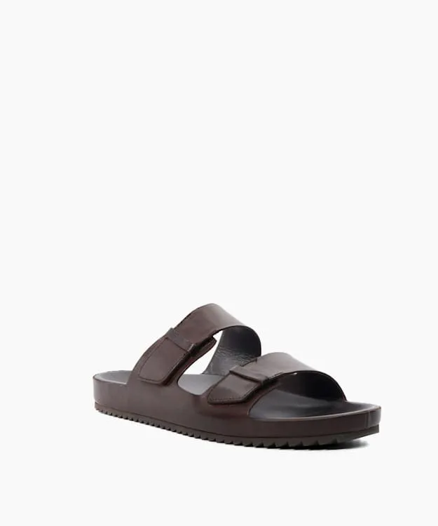 Men Dune London Leather Sandals Double Strap Leather Sandals Brown