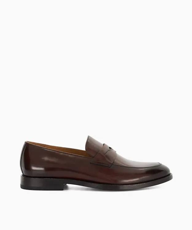 Men Dune London Leather Sole Shoes Leather Penny Loafers Brown