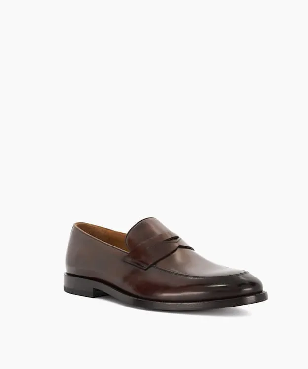 Men Dune London Leather Sole Shoes Leather Penny Loafers Brown