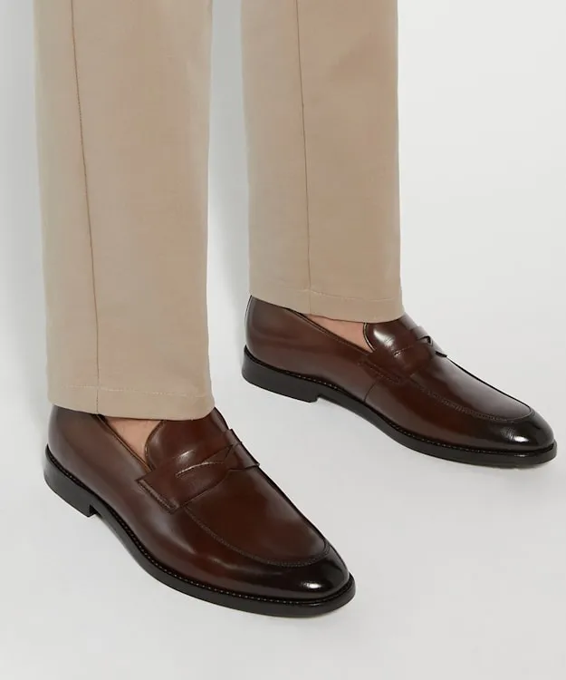 Men Dune London Leather Sole Shoes Leather Penny Loafers Brown
