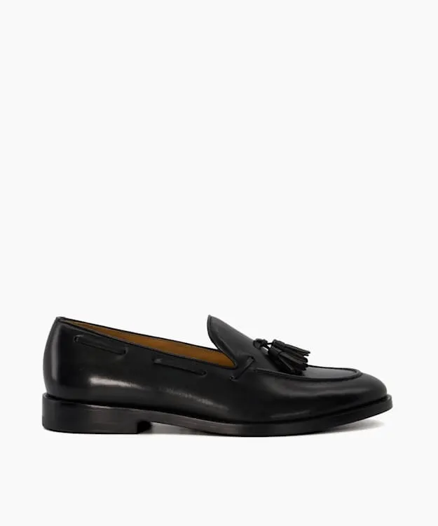 Men Dune London Loafers Leather Tassel Trimmed Loafers Black