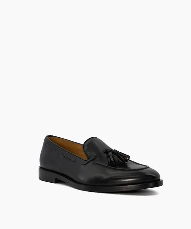 Men Dune London Loafers Leather Tassel Trimmed Loafers Black