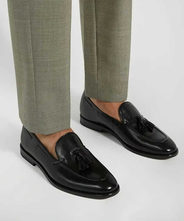 Men Dune London Loafers Leather Tassel Trimmed Loafers Black