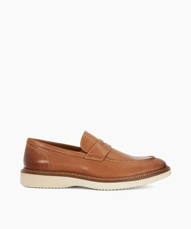Men Dune London Loafers Rubber Sole Penny Trim Loafers Brown