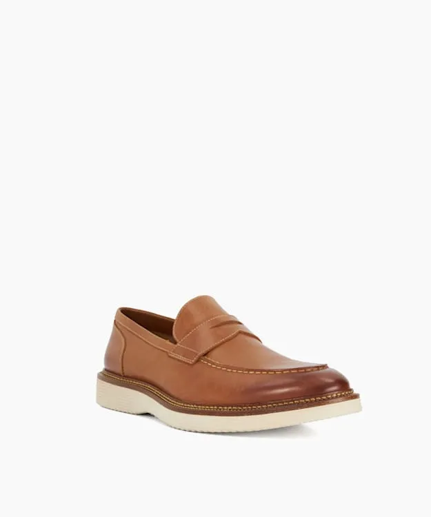 Men Dune London Loafers Rubber Sole Penny Trim Loafers Brown