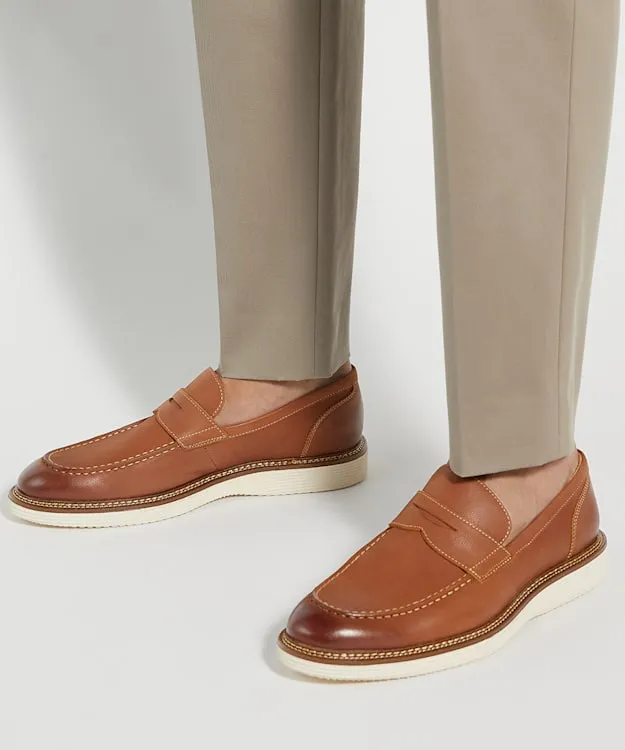 Men Dune London Loafers Rubber Sole Penny Trim Loafers Brown